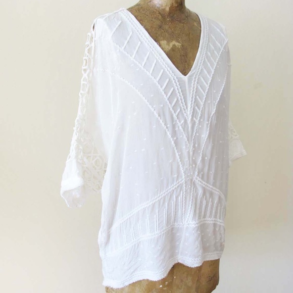 IRO Brynn Top Ecru White 38 M/L Bohemian Cutout Slouchy Embroidered Top - Picture 5 of 8